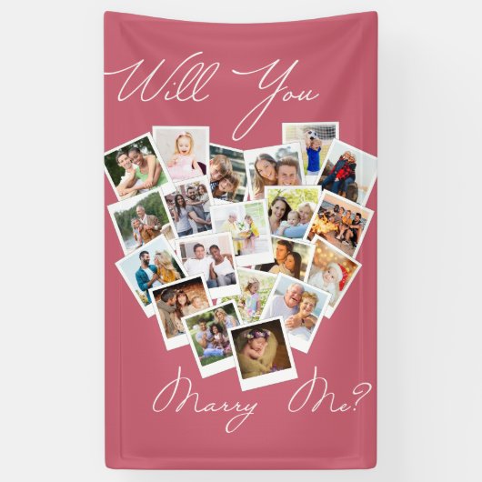 Herzfoto Collage heiraten Sie mir pink Banner (Vertikal)