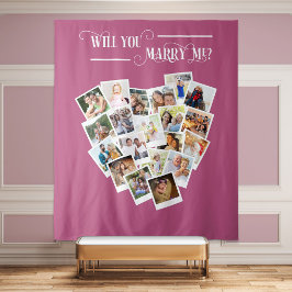Herzfoto Collage heiraten Sie mir pink Wandteppich