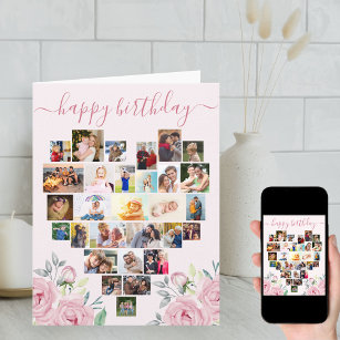 Herzfoto Collage Pink Peony Geburtstag Karte