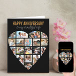 Herzfoto Collage Schwarz Personalisiert Jubiläum Karte<br><div class="desc">Say Happy Jubiläum mit einer Liebe Herz Foto Collage, personalisierte Karte. Die Fotovorlage ist für Sie Set, um Ihre Bilder hinzuzufügen, und arbeitet in Reihen von oben bis unten. Die Foto-Collage enthält 18 Fotos, die in einer Mischung aus Portrait, Landschaft und Quadrat/Instragram-Formaten dargestellt werden. Alles Gute zum Jubiläum, Ihr Untertitel...</div>