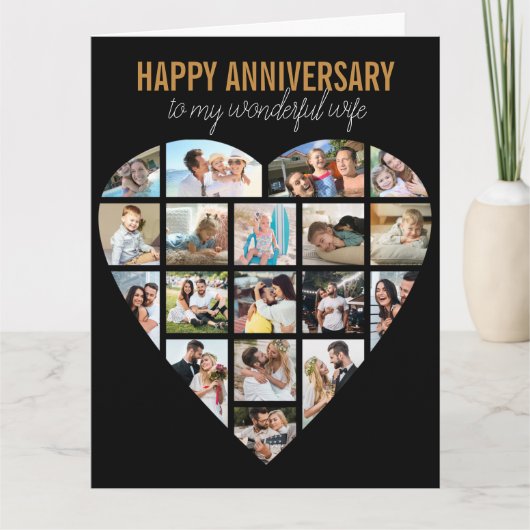 Herzfoto Collage Schwarz Personalisiert Jubiläum Karte (Vorderseite)