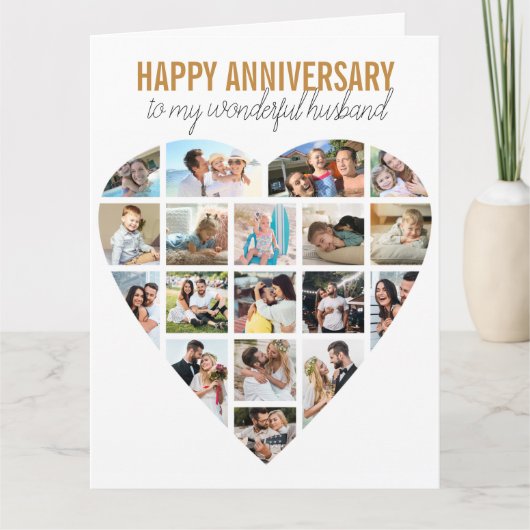 Herzfoto Collage Weiße Personalisierte Jahrestag Karte (Vorderseite)