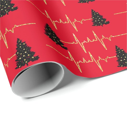 Herzfrequenz und Weihnachtsbaum Geschenkpapier (Rolleneckpunkt)