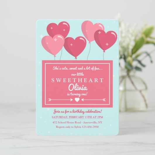 Herzgeformte Balloons Einladung (Stehend Vorderseite)