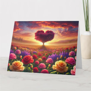 Herzgeformter Baum mit Rose für den Valentinstag Karte