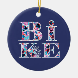 Herzgefüllter Fahrradtext Keramik Ornament
