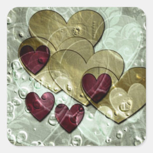 Herzgeschenke Gold und Ruby Quadratischer Aufkleber