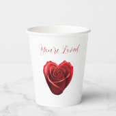 Herzgestalterische Rote Rose - du bist geliebt- Pappbecher (Rückseite)