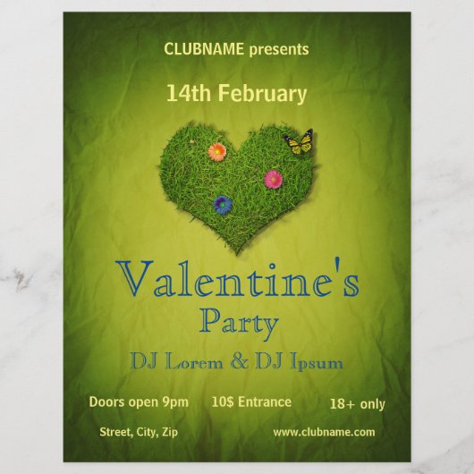 Herzgestalterischer Rasen Valentinstag Party Flyer (Vorne)
