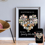 Herzgestalterisches Collage Happy ist eine Familie Poster<br><div class="desc">Erstellen Sie Ihr eigenes personalisiertes Poster mit 36 Ihrer Lieblings-Fotos und Ihren Familiennamen(en). Die Fotovorlage ist ein Set, um eine Foto-Collage in Form einer Liebe-Herz zu erstellen und Ihre Bilder in einer Mischung aus Portrait, Landschaft und quadratischen instragramm Formaten anzuzeigen. Das Design hat einen schwarzen Hintergrund und elegante handgeschriebene Skripttypografie....</div>