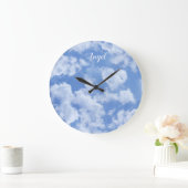 Herzgestaltete Cloud Lovely Blue Template Elegant Große Wanduhr (Zuhause)