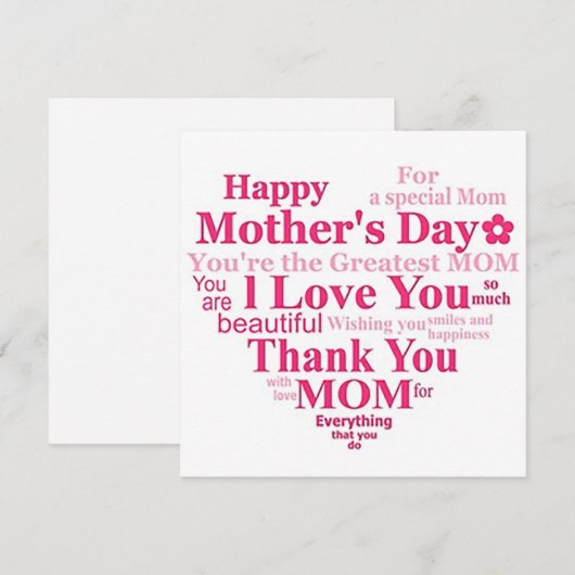 Herzgestalteter Muttertag Feiertagskarte (Vorne/Hinten)