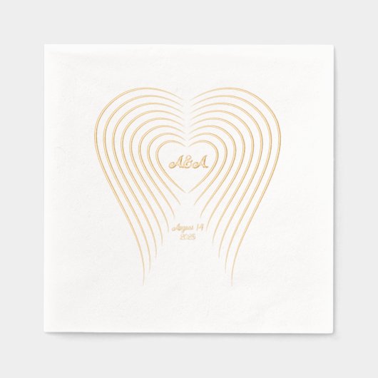 Herzgestalteter Name und Datum der Hochzeit Servietten Mit Folie (Vorderseite)