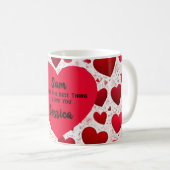 Herzgestaltetes individuelles Nachrichtenvalentine Kaffeetasse (VorderseiteRechts)