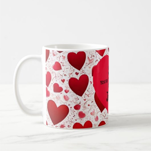 Herzgestaltetes individuelles Nachrichtenvalentine Kaffeetasse (Links)