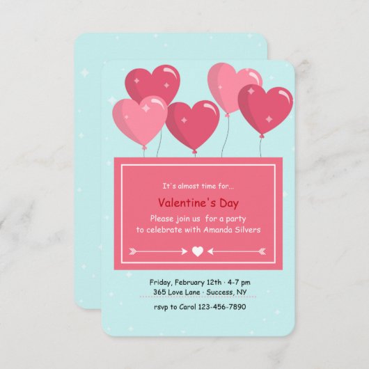 Herzgestapelte Balloons Einladung (Vorne/Hinten)