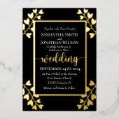 Herzgestreifte Blume auf Black Wedding Gold Folieneinladung (Vorderseite)