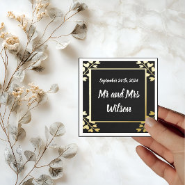 Herzgestreifte Blume auf der Black Gold Foil Hochz Serviette