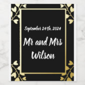 Herzgestreifte Blume auf der Black Gold Foil Hochz Weinetikett (Einzelnes Label)