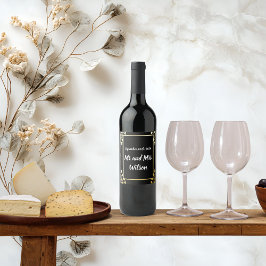 Herzgestreifte Blume auf der Black Gold Foil Hochz Weinetikett