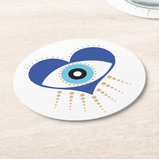 Herzgriechisches Böses Auge Runder Pappuntersetzer (Angewinkelt)