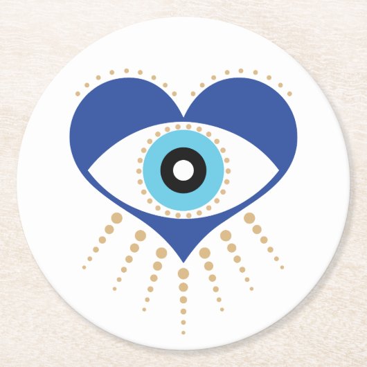 Herzgriechisches Böses Auge Runder Pappuntersetzer (Vorderseite)