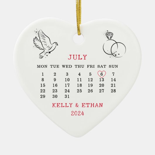 Herzkalender Sommer Hochzeit 2024 Keramik Ornament (Vorne)