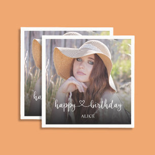 Herzkalligrafie Foto Happy Birthday Serviette