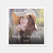 Herzkalligrafie Foto Happy Birthday Serviette (Vorderseite)
