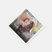 Herzkalligrafie Foto Happy Birthday Serviette (Ecke)