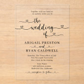 Herzkalligrafie Minimalistische Hochzeit Acryleinladungen (Vorderseite)