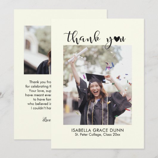 Herzkalligrafie-Script-Abschluss Dankeskarte (Vorne/Hinten)