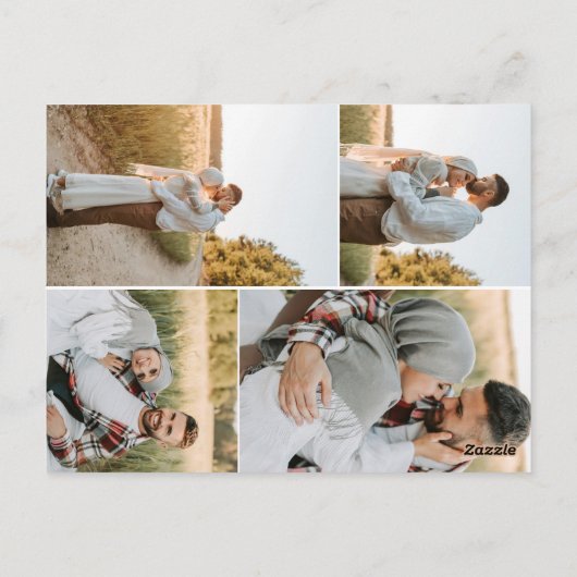 Herzkalligraphie 4 Foto Weißes Budget Hochzeit Postkarte (Rückseite)