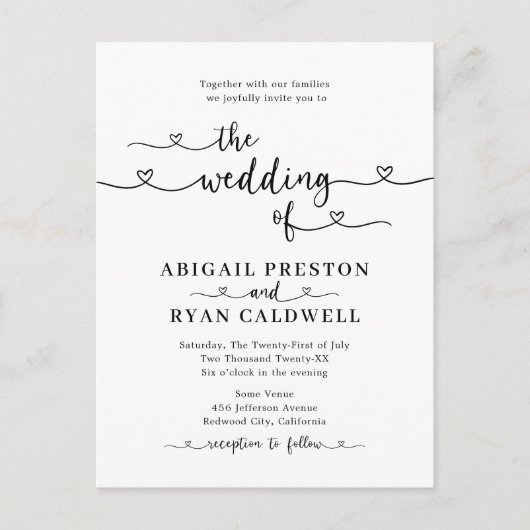 Herzkalligraphie 4 Foto Weißes Budget Hochzeit Postkarte (Vorderseite)