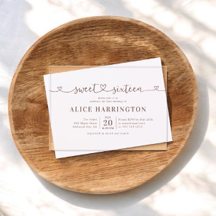 Herzkalligraphie Minimalistisch Brown Sweet 16 Acryleinladungen