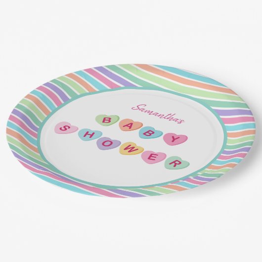 Herzkandücher Babydusche Pappteller (Schrägansicht)