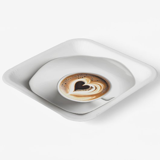 Herzkappuccino im White Coffee Cup Pappteller (Gewinkelt)