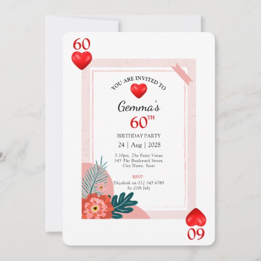 Herzkarte 60. Geburtstagsparty Einladung (Vorderseite)