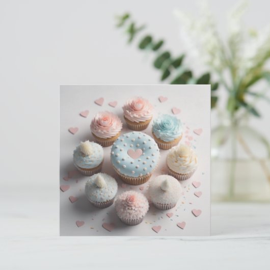 Herzkarte Cupcakes (Stehend Vorderseite)