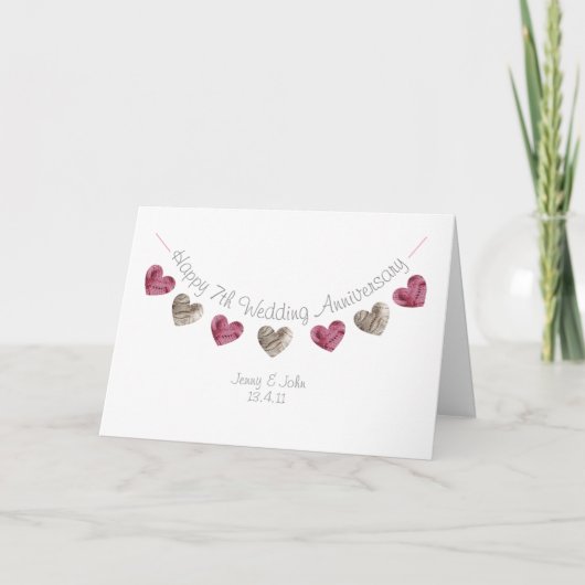 Herzkarte zum 7. Hochzeitstag Karte (Vorderseite)