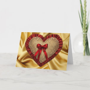 Herzkarte zum Valentinstag mit goldener Spitze und Karte