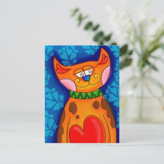 Herzkatze Postkarte (Stehend Vorderseite)