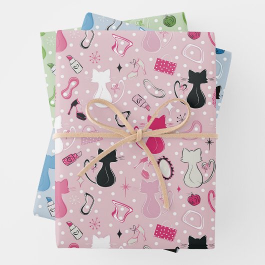 Herzkatzen des Mitteljahrhunderts Geschenkpapier Set (Beispiel)