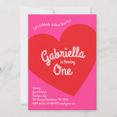 Herzkinder 1. Geburtstag Party Rosa und Rot Einladung (Vorderseite)