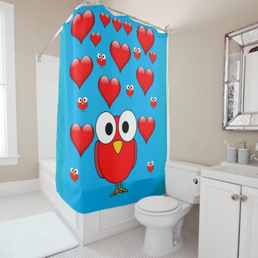 Herzkinder im Eukalyptusgebirge Duschvorhang blau (Beispiel)