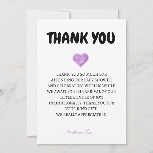 Herzkinderdusche Danke Karte (Vorderseite)