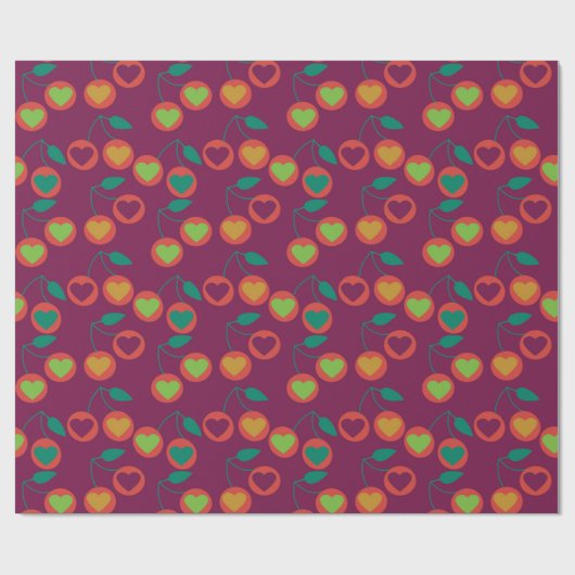 Herzkirschen magenta geschenkpapier (Flach)