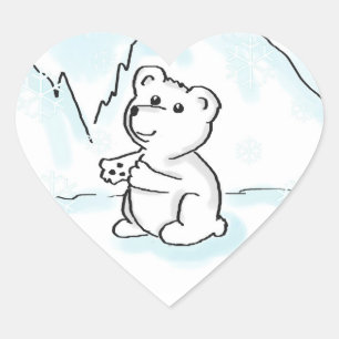 Herzklammern mit Polar-Baby-Bear-Ilustration Herz-Aufkleber