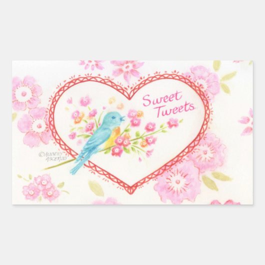 Herzklammern Sweet Tweete Blue Bird Floral Rechteckiger Aufkleber (Vorderseite)