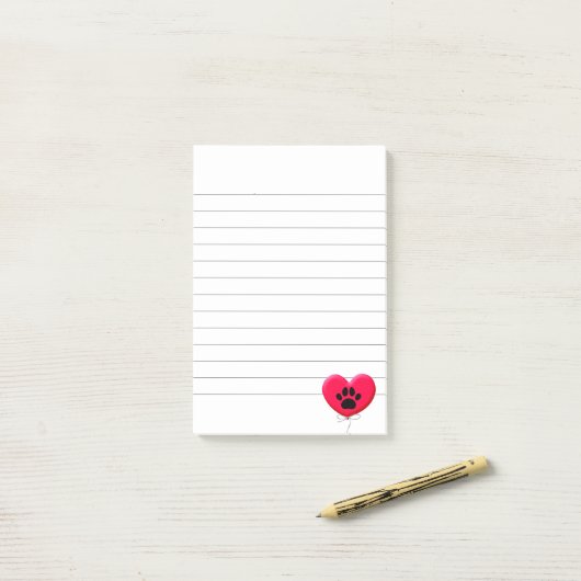 Herzklappenballon mit Hundeschraube Druck Post-it Klebezettel (Auf Schreibtisch)